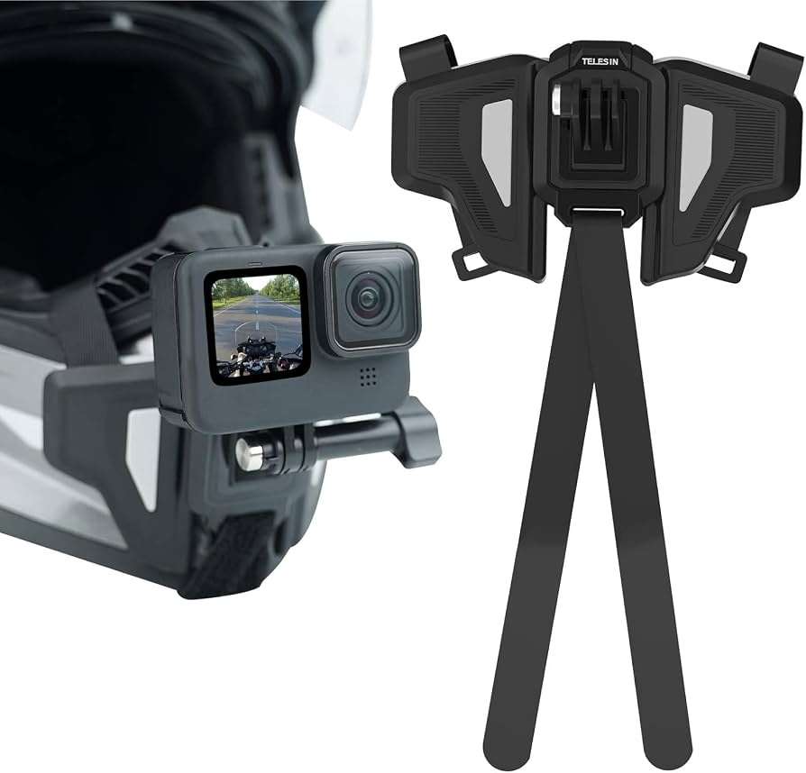 BSDDP 2nd Gen Motorcycle Helmet Chin Mount for Action Cameras – Flexible Strap Clamp Holder for GoPro Hero 12/11/10, Insta360 X3/X4/Ace Pro, DJI Action 4/Osmo Pocket 3